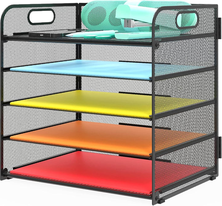 5 Ebenen Papier Organizer Briefablage Organizer, Mesh Metall Schreibtisch Akten Organizer mit Griff,