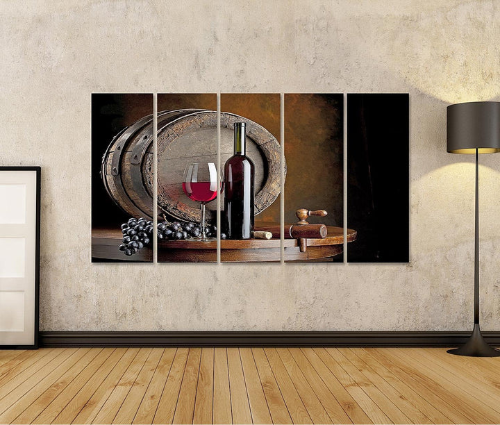 islandburner Bild auf Leinwand Wein Komposition Mit Weinfass Bilder Wandbilder Poster, Leinwand 170x