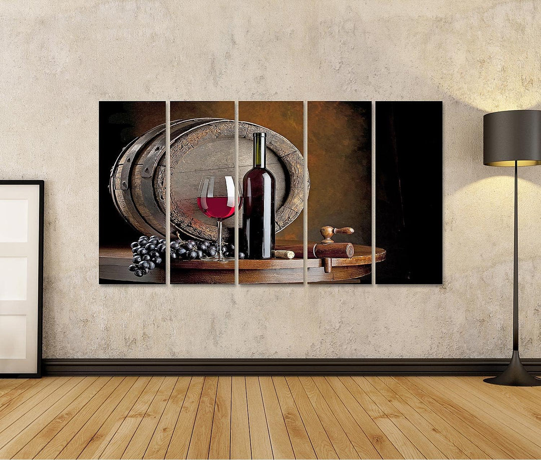 islandburner Bild auf Leinwand Wein Komposition Mit Weinfass Bilder Wandbilder Poster, Leinwand 170x