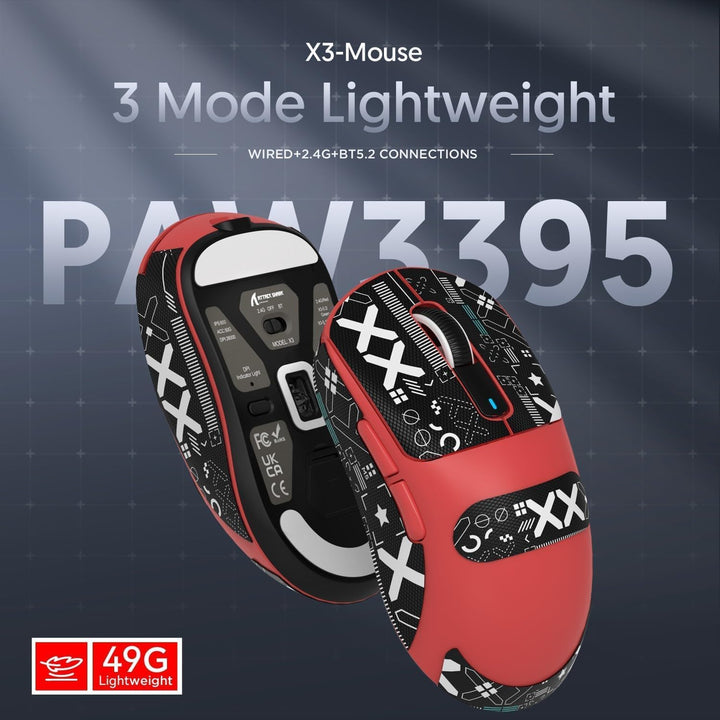ATTACK SHARK X3 Pro 4K/8K Hz Maus, 49 g SUPERLEICHT, PixArt PAW3395 Gaming-Sensor, BT/2,4G kabellose