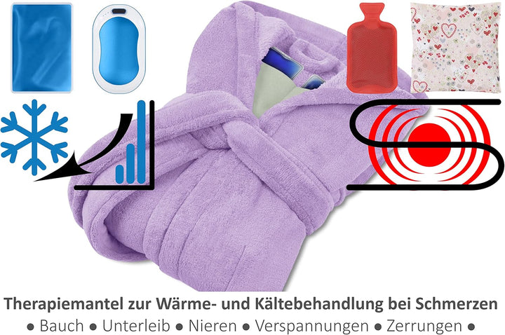 Emily´s Check Kuschelfleece Therapie Bademantel mit Kapuze und Innentaschen 1582.2293 L flieder, L f