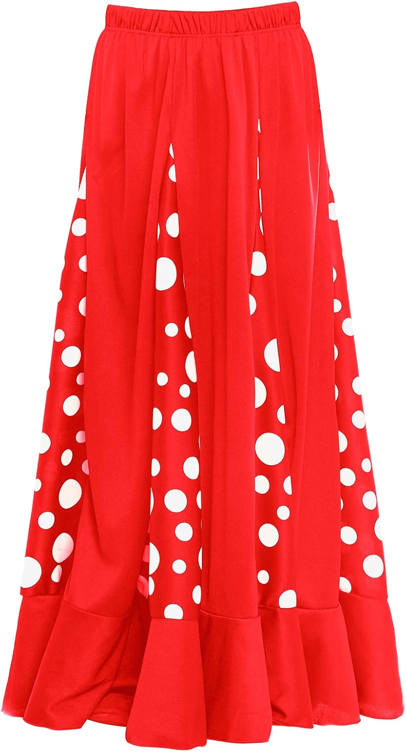 Flamenca-Rock für Damen, gepunktet, Volant, zweifarbig, Erwachsenengrössen: S bis XXL, rot, schwarz,