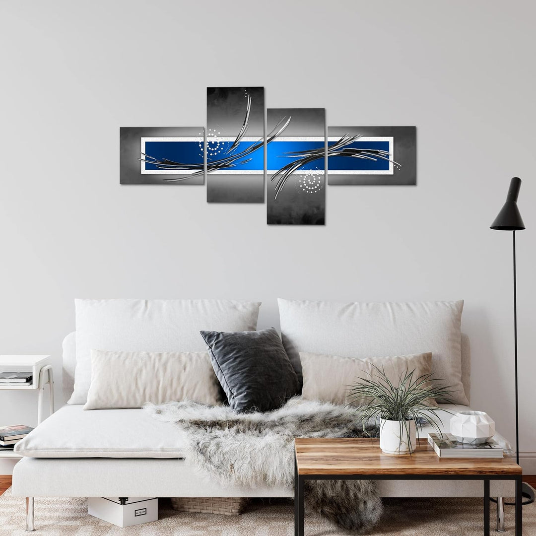Runa Art Bild Modern Abstrakt - Made in Germany - Wandbilder Grau Blau Türkis 4 Teilig 102642c 100 x