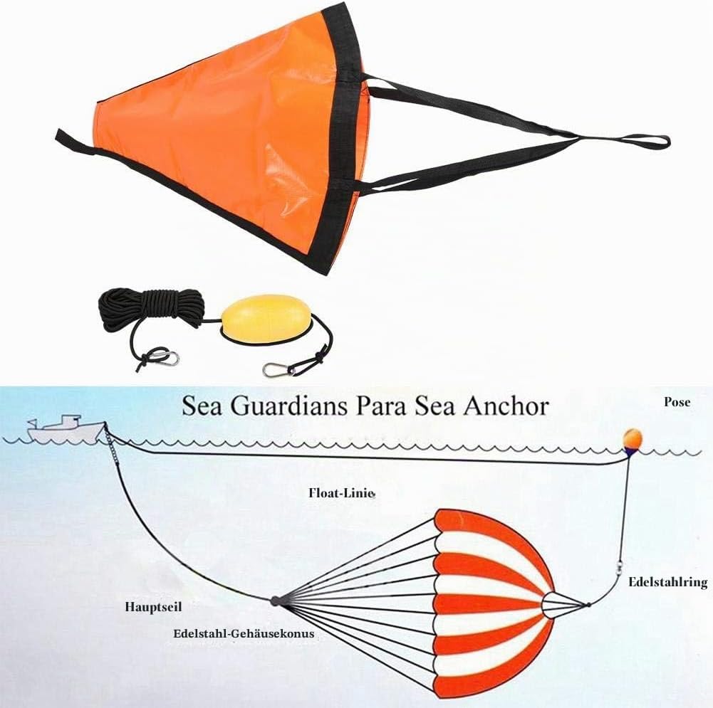 MAGT Drift Sock Sea Anchor, 32-Zoll-Drift Anchor Angelanker Zubehör Boje Ball Float Leash Sea Brake