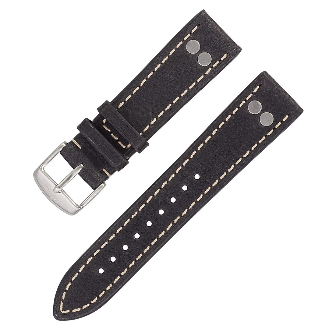 Laco Fliegeruhren Lederband – 18 mm – 18,5 cm lang – Schwarz – Nieten – Ersatzband – Einzigartige Qu