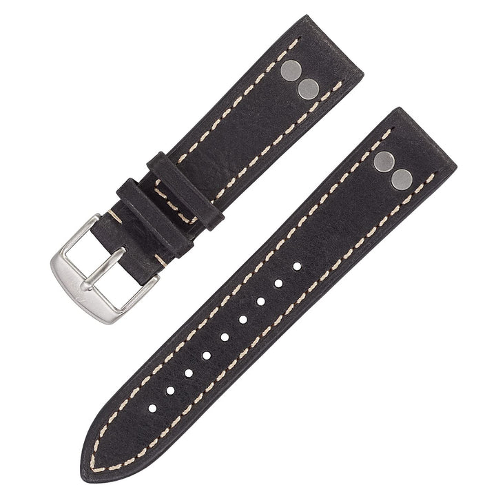 Laco Fliegeruhren Lederband – 18 mm – 18,5 cm lang – Schwarz – Nieten – Ersatzband – Einzigartige Qu