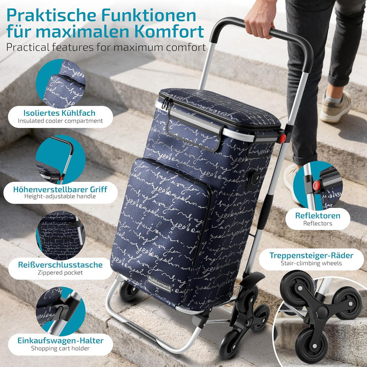 Rubberneck Einkaufstrolley - Klappbarer Einkaufswagen - Kühlfach - Höhenverstellbarer Griff - Blau,