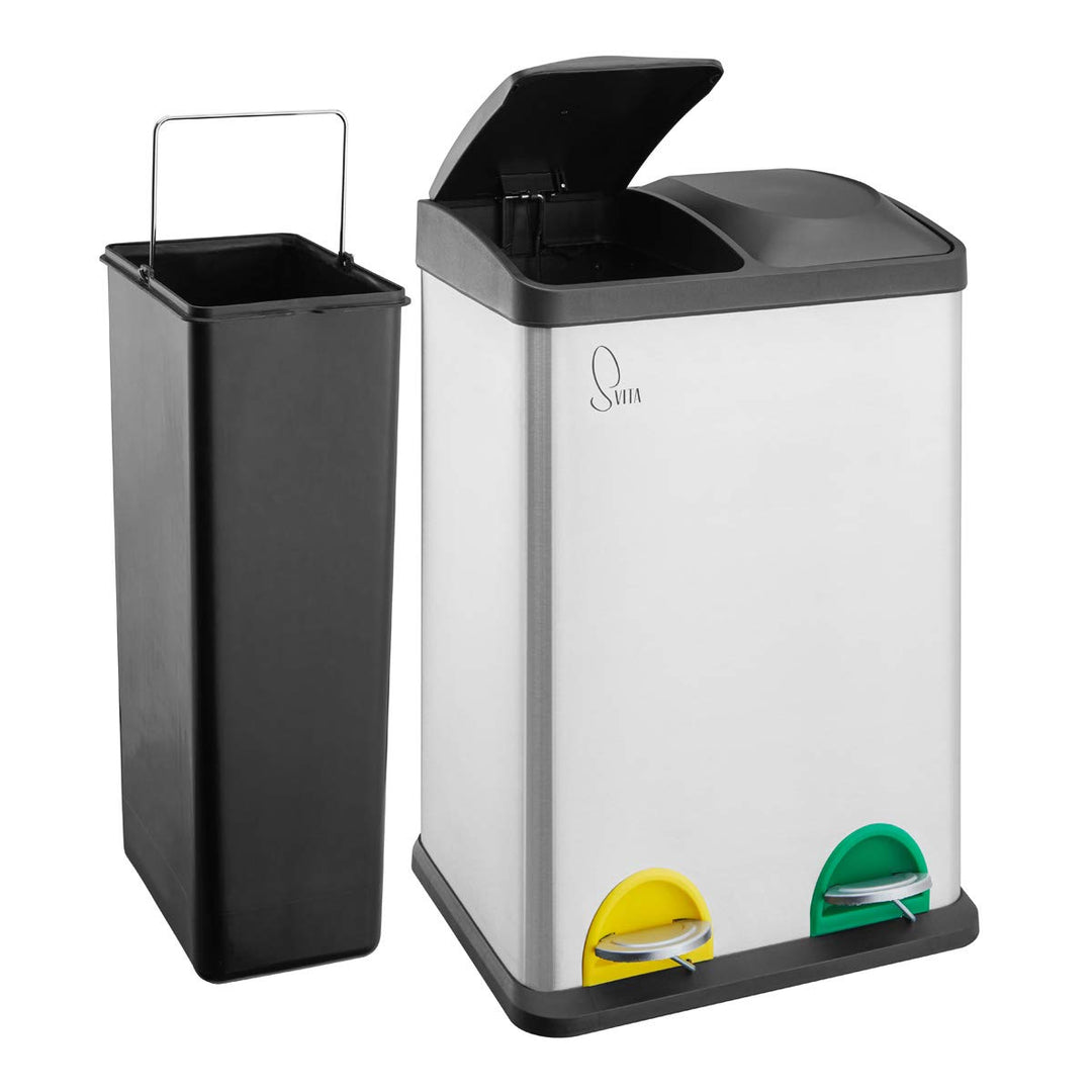 SVITA TC2X20 Küchen-Eimer 40Liter 2x20L Edelstahl doppelt Abfalleimer 2er-Mülleimer Mülltrennung