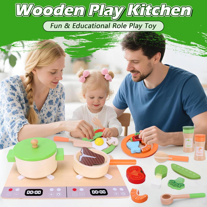 Mardo Kinderküche Zubehör Holz, Spielküche Zubehör 27 PCS Holzspielzeug Inklusive Topfset Küchenspie