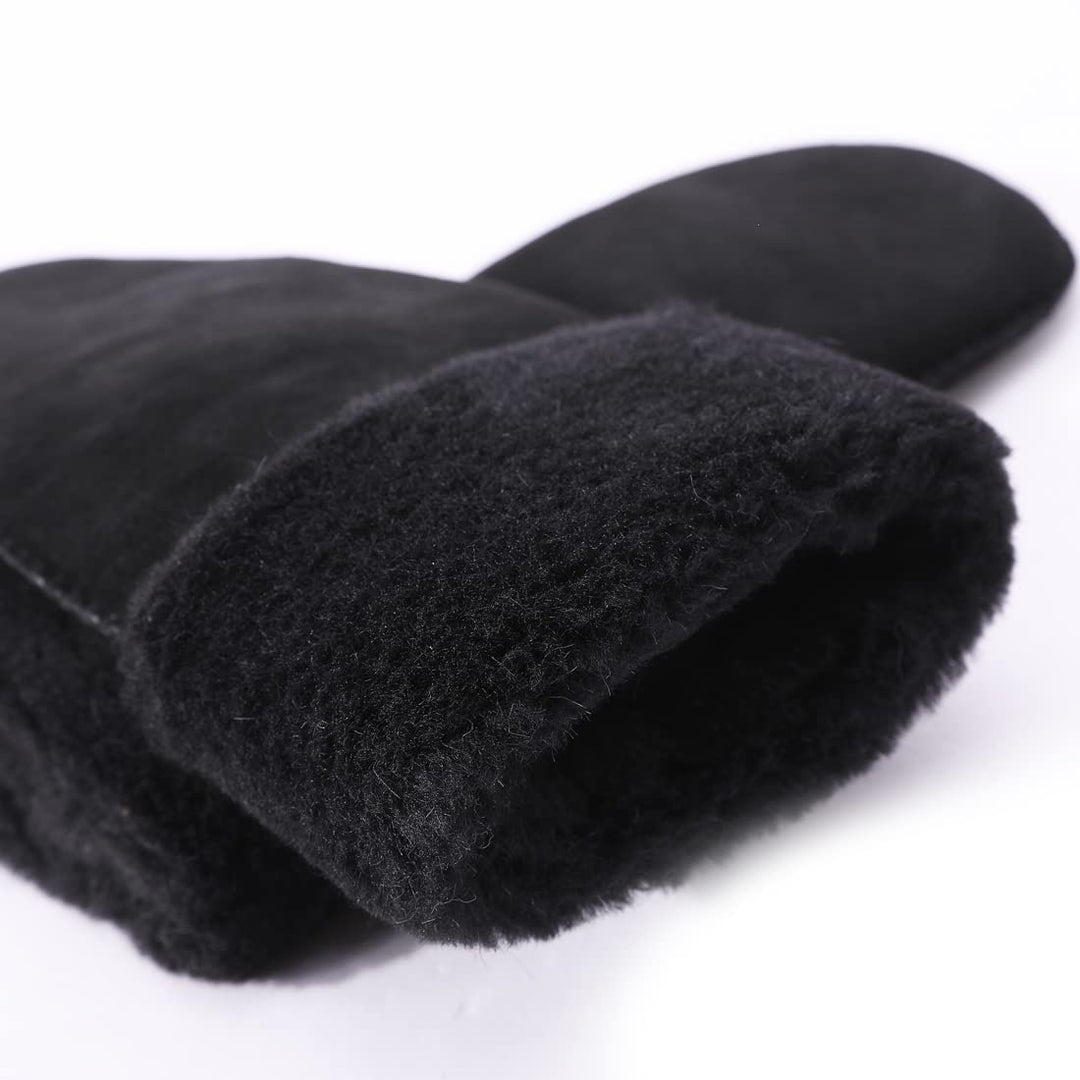 Harssidanzar Damen Fäustlinge,Winter Schaffell Lammfell beheizte warme pelzige Stulpenhandschuhe Led