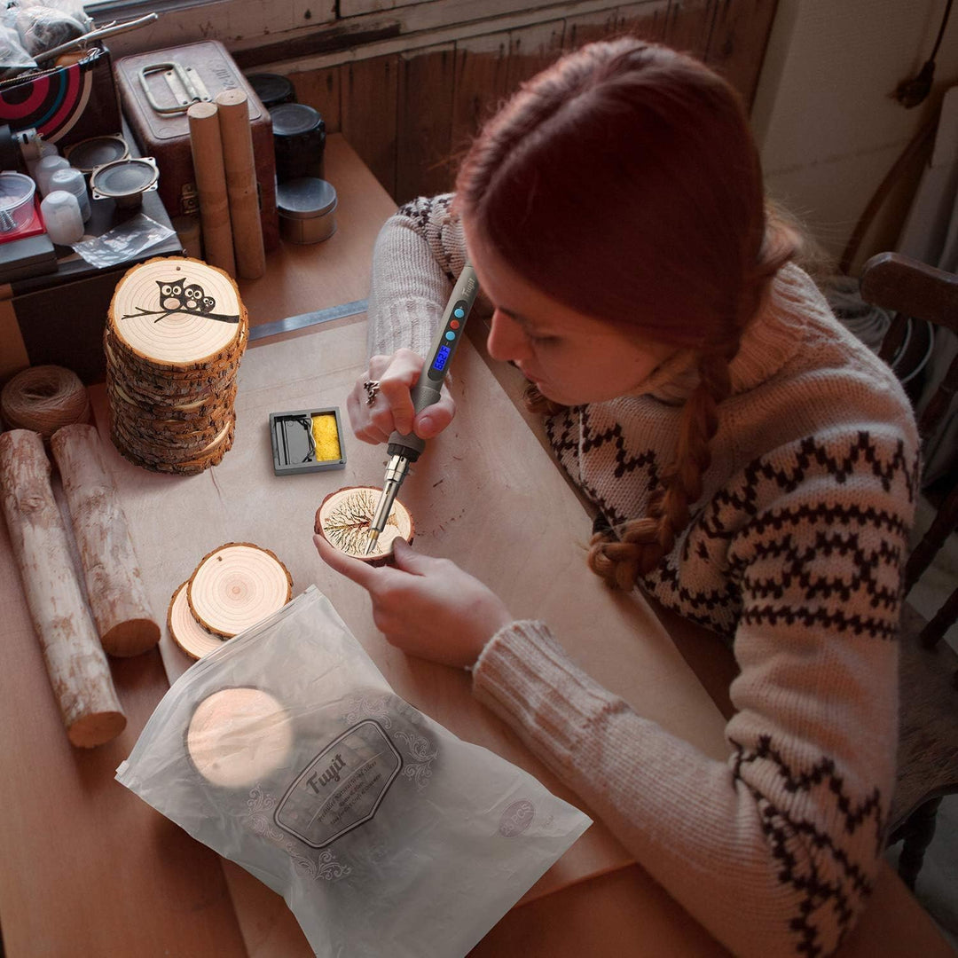 Fuyit Holzscheiben 30 Stücke Holz Log Scheiben 6-7cm mit Loch Unvollendete Holzkreise für DIY Handwe