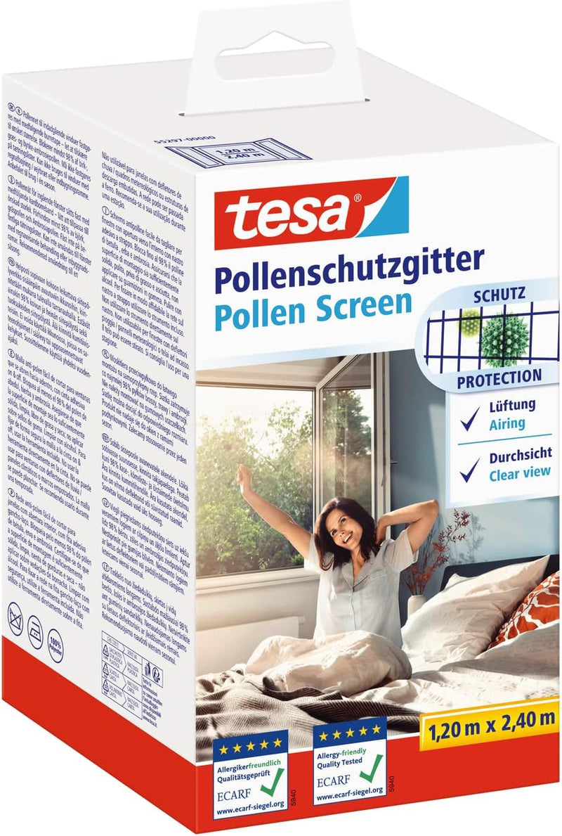 tesa Pollenschutzgitter - zuschneidbarer, transparenter Pollenschutz für Allergiker Anthrazit - 120