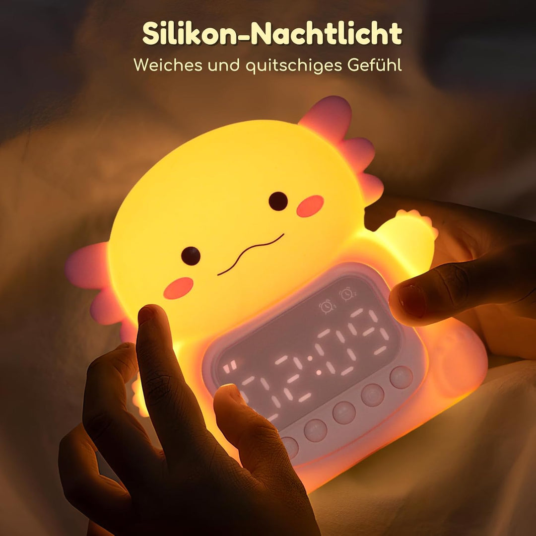Yiliaw Axolotl Wecker mit Nachtlicht für Kinder, 7 RGB-Farben Süsse Wecker für Schlafzimmer, Ok to W