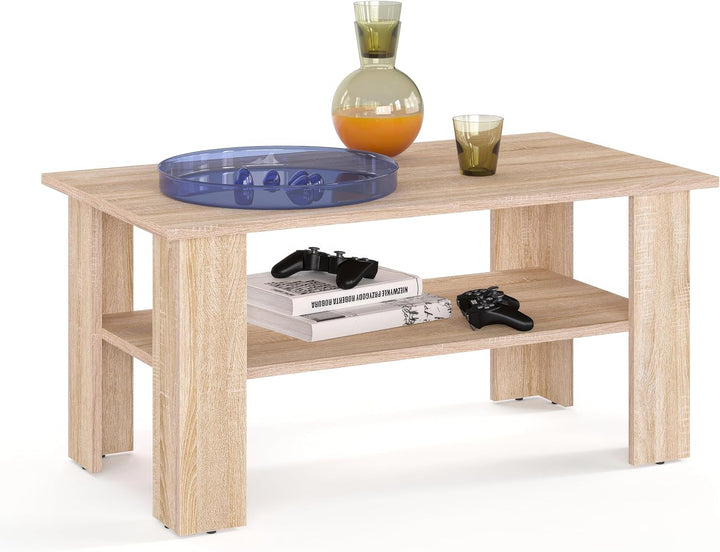 KOMTO Couchtisch Sonoma Eiche Vienna - Wohnzimmertisch Modern Couchtisch Holz 90 x 50 x 43 cm Tisch