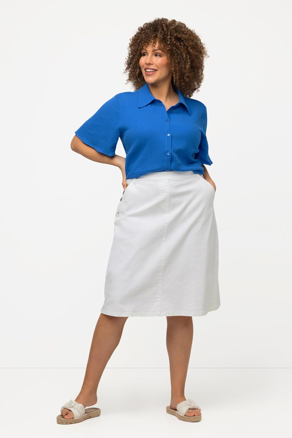 Ulla Popken Damen Jeansrock, A-Linie Rock 42-44 Schneeweiss, 42-44 Schneeweiss