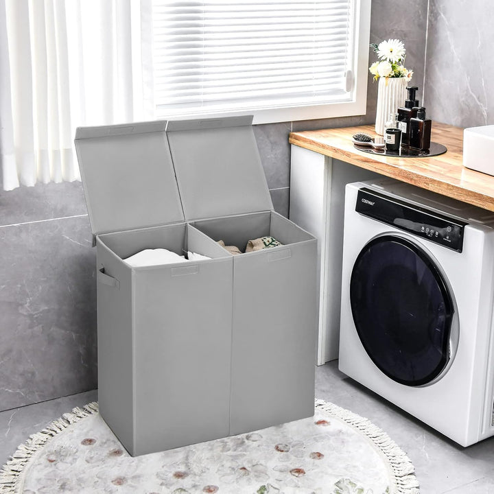 GIANTEX Wäschekorb 115 L mit 2 Fächern, Wäschesammler Wäschebox mit Deckel & Griff, Wäschesortierer