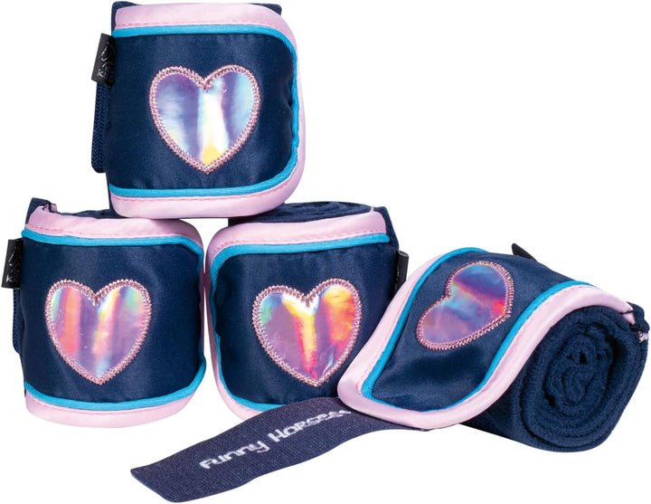 HKM Funny Horses Hearts Fleecebandagen Dunkelblau 150 cm