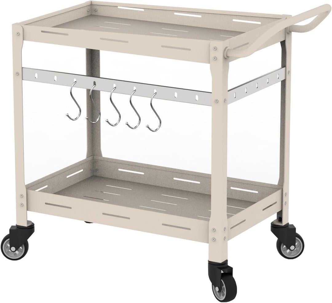 casa.pro Outdoor Servierwagen Bard Garten Rollwagen mit 2 Ablagen Stahl Indoor 72 x 77 x 38 cm Grill