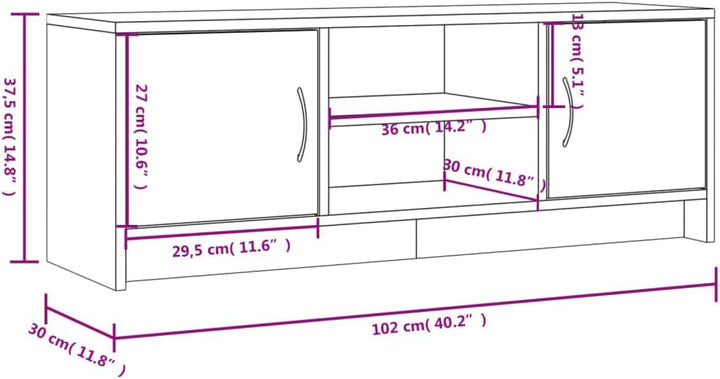 TV-Schrank, weiss, 102 x 30 x 37,5 cm, mehrschichtiges Holz, TV-Konsole, Regal unter TV, Schrank mit