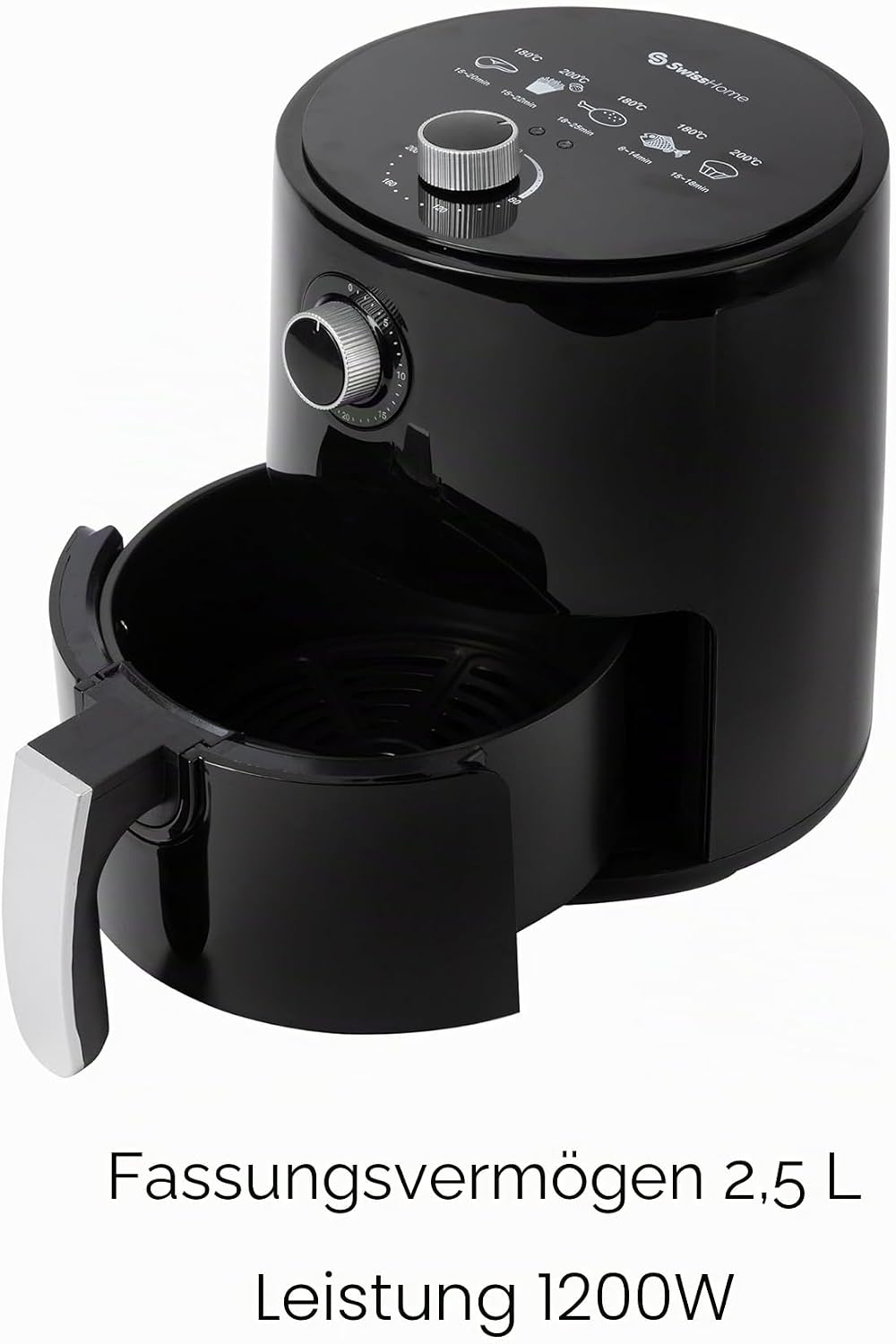 Z SwissHome PETIT - Heissluftfritteuse 2.5L 1200W - Temperatur 80-200°C - Timer 30 Min - Herausnehmb