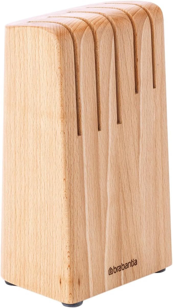 Brabantia Profile Messerblock aus Holz, Holz, Matt Steel, für 5 Messer, 260469