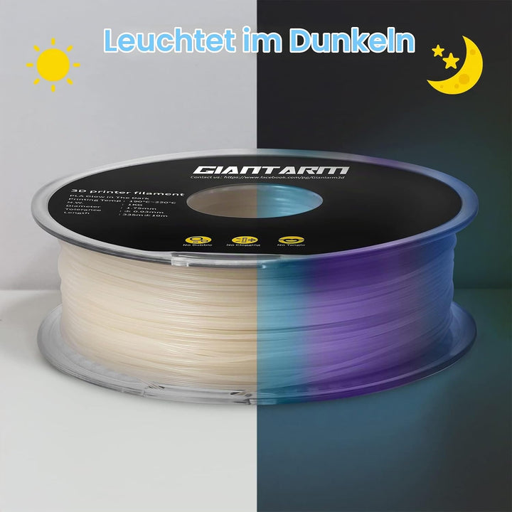 GIANTARM Leuchtet PLA Filament 1,75 mm,Glow In The Dark, Massgenauigkeit: ±0,02 mm, 3D-Druck-Filamen