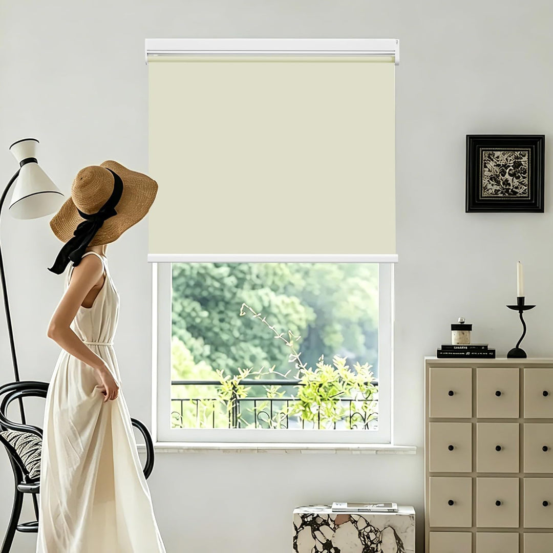 HOMEDEMO M100 Elektrische Rollos Verdunkelungsrollo mit Motor &amp; Fernbedienung, Creme 60x100cm(BxH),