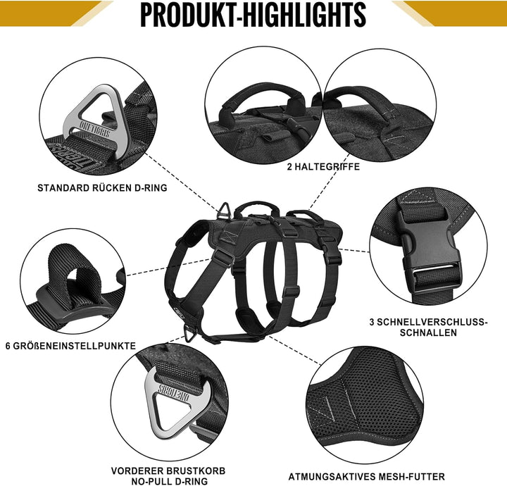 OneTigris Hundegeschirr, T-Bone Taktisches Geschirr mit 2 Griff Ausbruchsicher Einstellbar Brustgesc