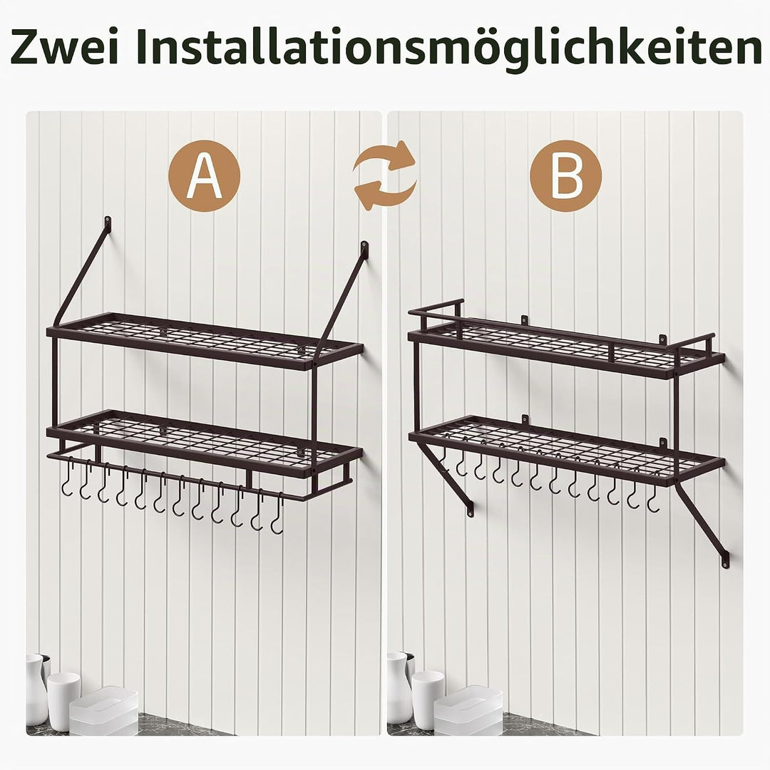 KES Ölbronze Doppel Küchenregal Pfannenhalter Küchenutensilienhalter Küche Pfannenhalter mit 12 Hake