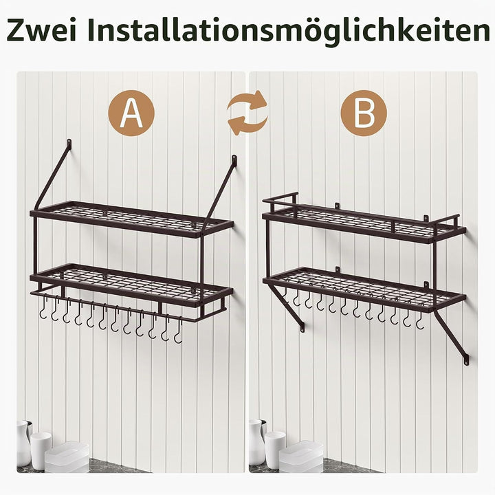 KES Ölbronze Doppel Küchenregal Pfannenhalter Küchenutensilienhalter Küche Pfannenhalter mit 12 Hake