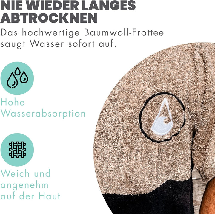 WAVE HAWAII Poncho Ericeira Surfponcho 95% Baumwolle Badeponcho für Körpergrössen von 160-190 cm Umk