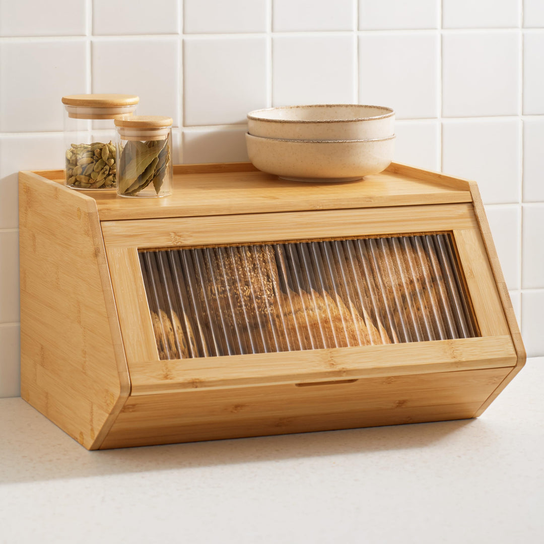 Praknu Brotkasten Holz Gross – 40x33cm Brotbox mit zusätzlicher Ablagefläche – Brot Aufbewahrungsbox
