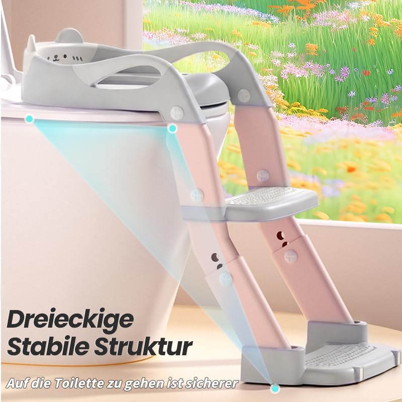 3 IN 1 Toilettensitz Kinder mit Treppe, Upgraded Töpfchen Trainer für Kinder, Höhenverstellbar Rutsc