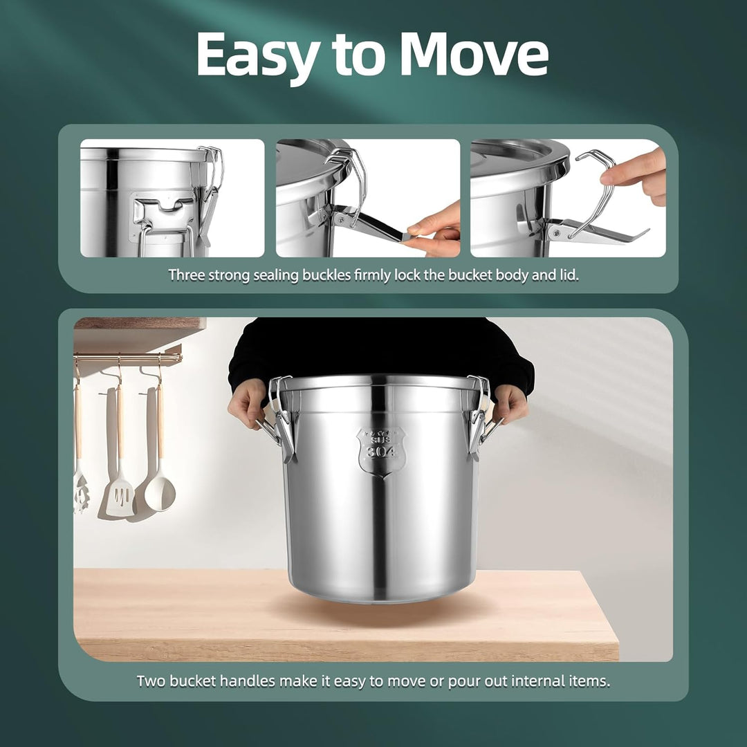 21L Edelstahl Getreidebehälter, Reis Edelstahlspender mit Deckel Küche Aufbewahrungseimer Vorratsdos