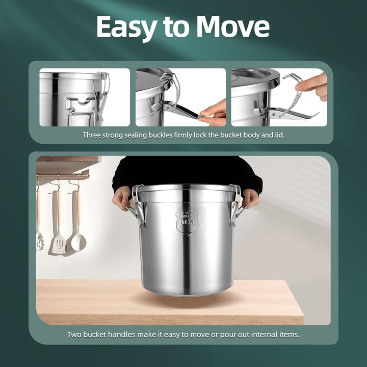 21L Edelstahl Getreidebehälter, Reis Edelstahlspender mit Deckel Küche Aufbewahrungseimer Vorratsdos