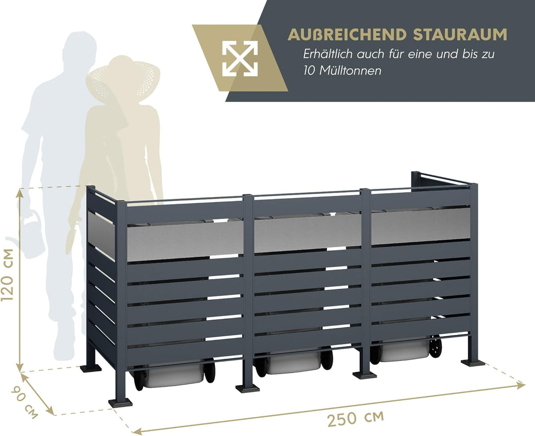 WESTMANN 3er Mülltonnenverkleidung Planum | Metall 240x80x120 cm Grau/Hellgrau | Mülltonnen Sichtsch