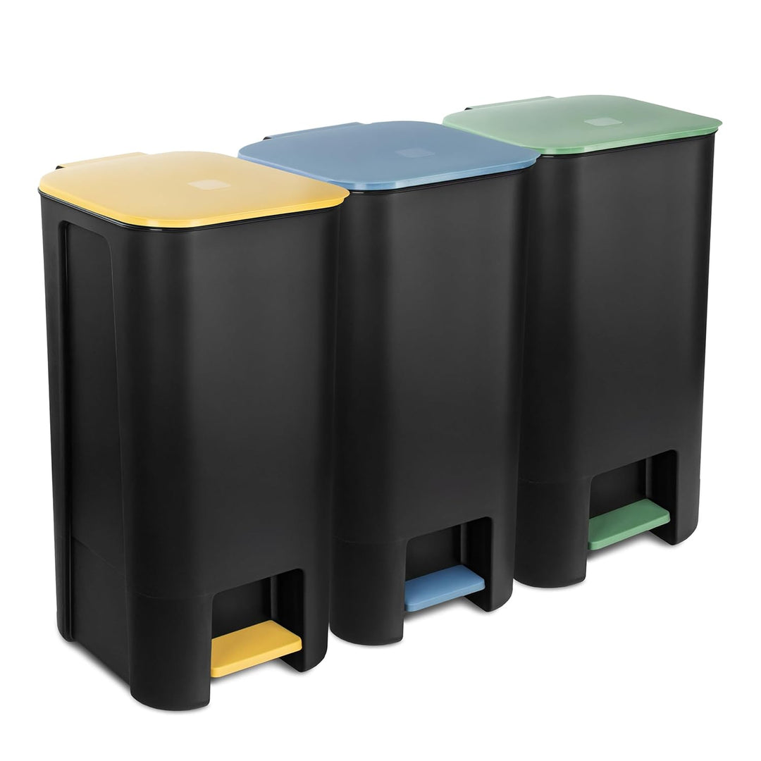 Treteimer Set 40L Grün, Tretmülleimer mit Pedal, Mülleimer, Mülltrennsystem für Glas, Kunststoff, Kü