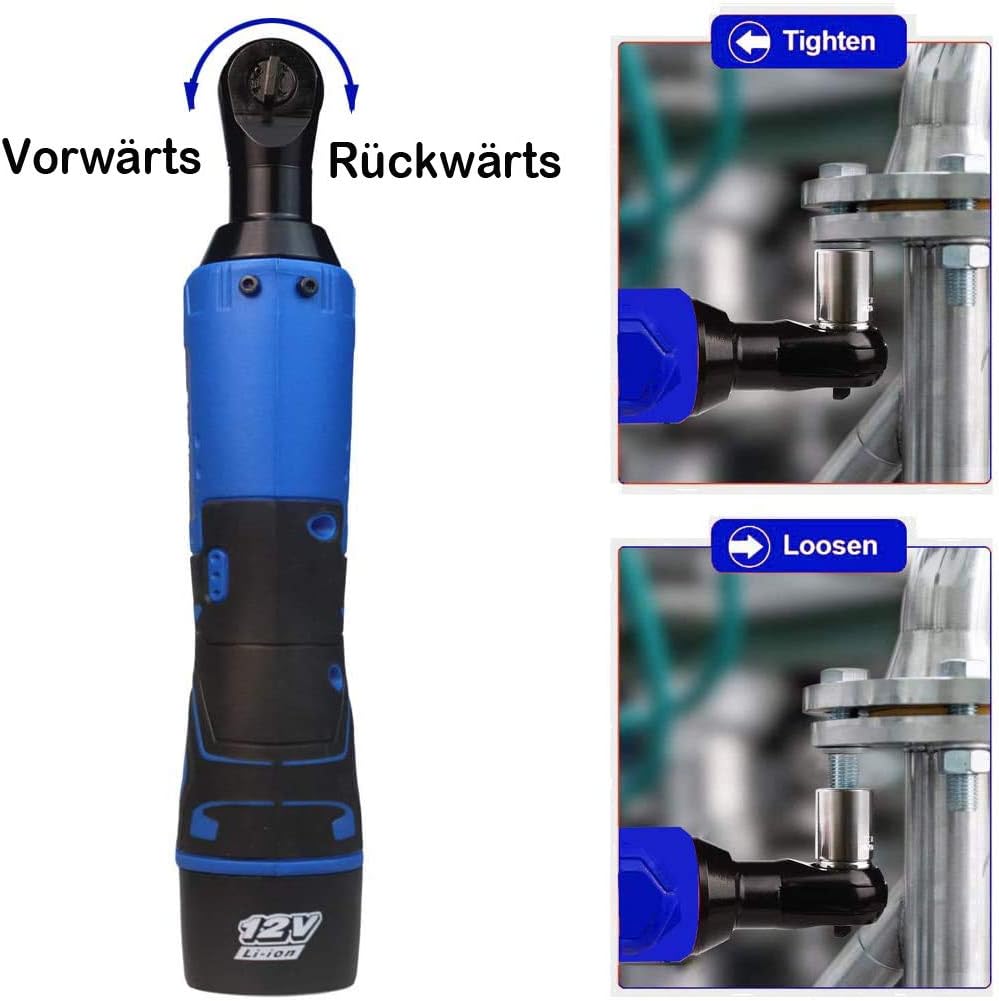 Akku Ratschenschlüssel mit 2 x 1500mAh Lithium Akkus, Elektrische Ratschenschlüssel Set - 40Nm, 12V,