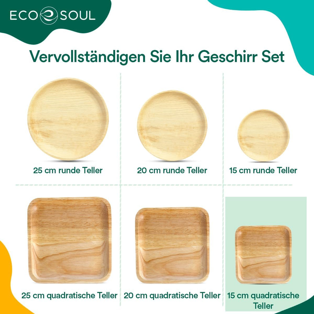 ECO SOUL 100% kompostierbare 15 cm, quadratische Palmblatt Teller [200 Stück] |Premium Palmblatt Ges