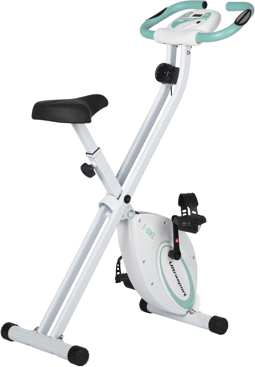 Ultrasport F-Bike, Fahrradtrainer, Heimtrainer, klappbarer Hometrainer, LCD Display, opt. Handpulsse