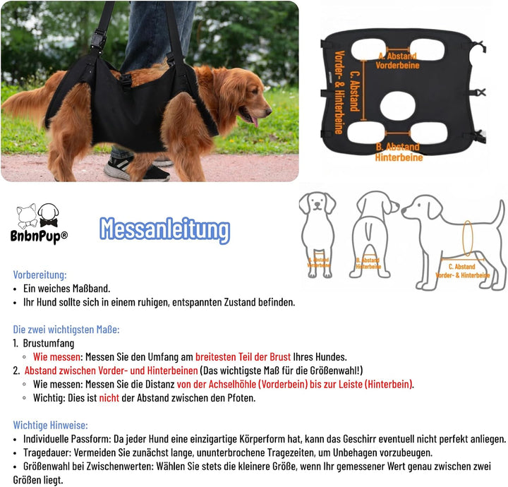 Hunde-Hebegeschirr &amp; Tragehilfe – Vollkörper Unterstützung für Senioren, Behinderte &amp; Hunde nach OP,