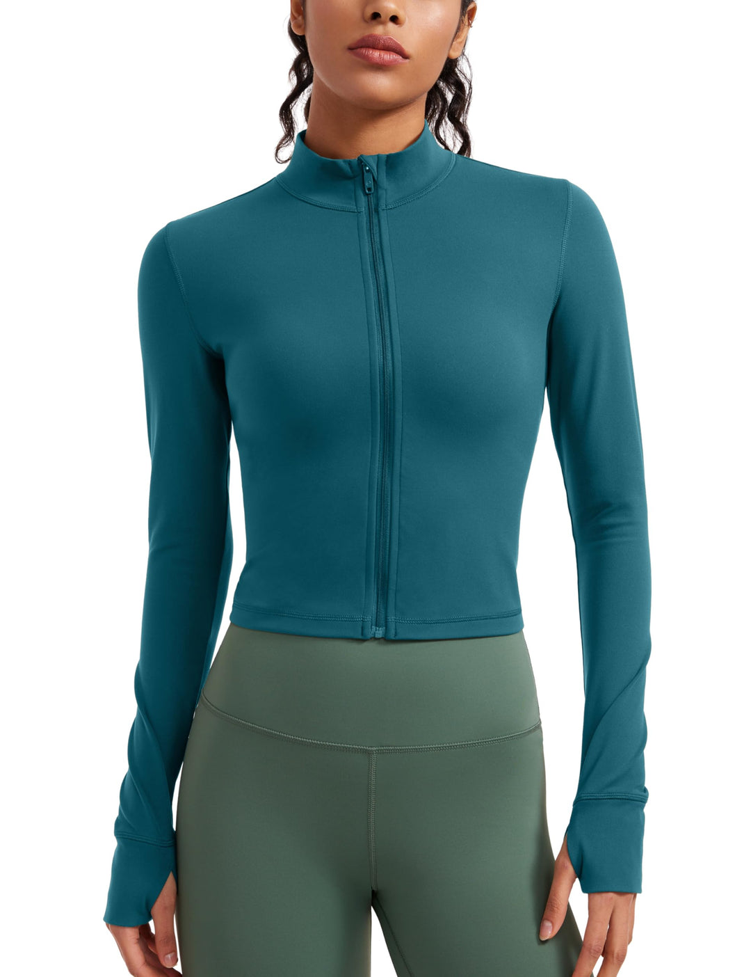 CRZ YOGA Damen Butterluxe Voller Reissverschluss Cropped Jacke Sport Pullover Slim Fit Gym Running J