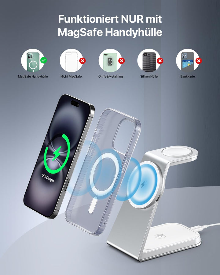 Mag-Safe Ladestation 3 IN 1, Ladegerät kompatibel mit App1e Watch und iPh0ne, Induktive Ladestation