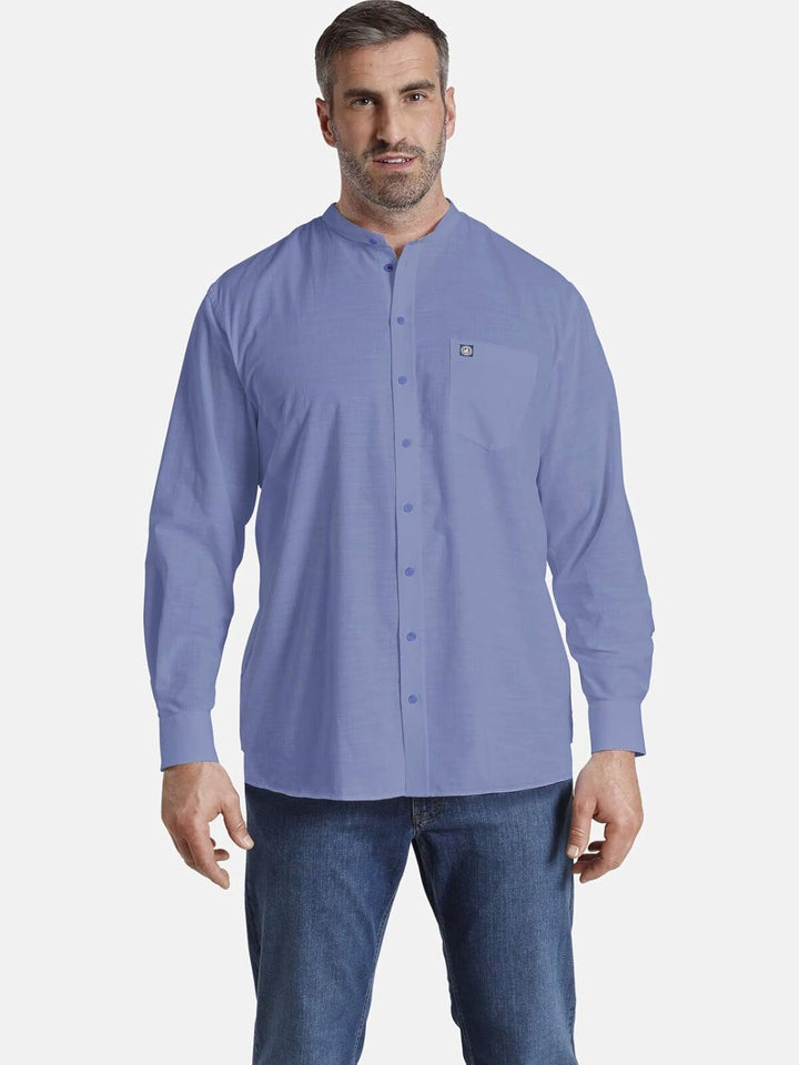 Jan Vanderstorm Herren Stehkragenhemd Kallu 3XL Grosse Grössen Blau, 3XL Grosse Grössen Blau