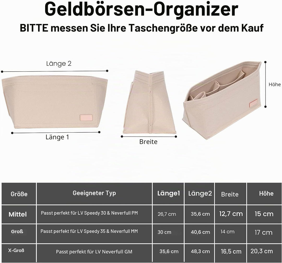 Doxo Geldbörsen-Organizer-Einsatz für Handtaschen und Tragetaschen, Filztasche, passend für Speedy u