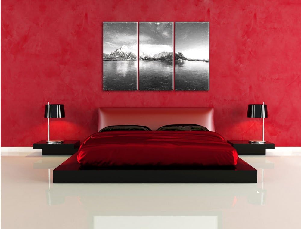 Pixxprint Lofoten in Norwegen Kunst Kohle Effekt 3-Teiler Leinwandbild 120x80 Bild auf Leinwand