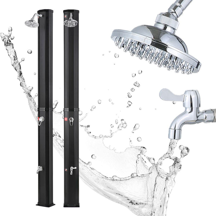 Strattore Solardusche für Garten in schwarz, 35 Liter, 217cm, warmes Wasser bis 60° C, mit Fussdusch