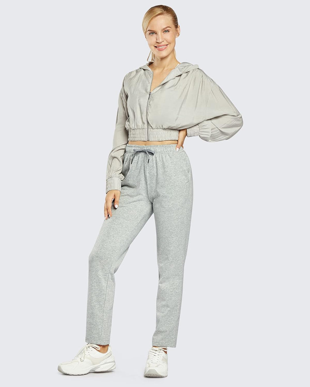 OUGES Jogginghose Damen Sporthose Lang Hose Baumwolle Freizeithose Trainingshose mit Taschen für Fra