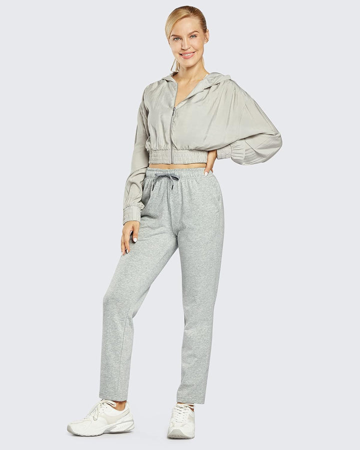OUGES Jogginghose Damen Sporthose Lang Hose Baumwolle Freizeithose Trainingshose mit Taschen für Fra