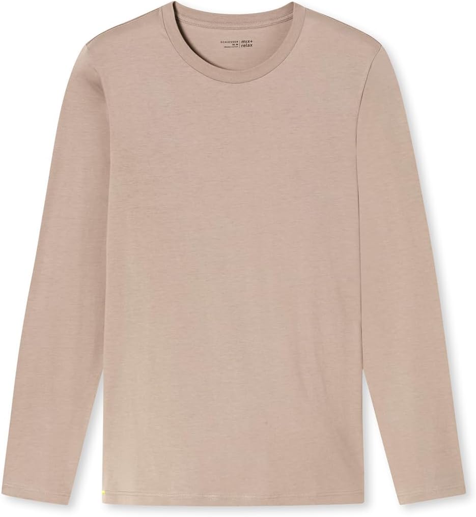 Schiesser Herren Schlafshirt Langarm Rundhals-Mix + Relax Pyjamaoberteil S Braungrau_181189, S Braun